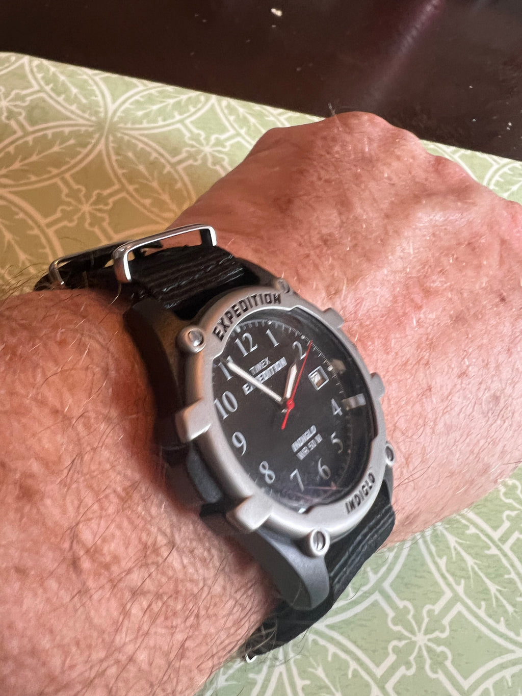 Timex Expedition Watch Men Indiglo 38mm Silver Black Dial Date Vintage 1990's