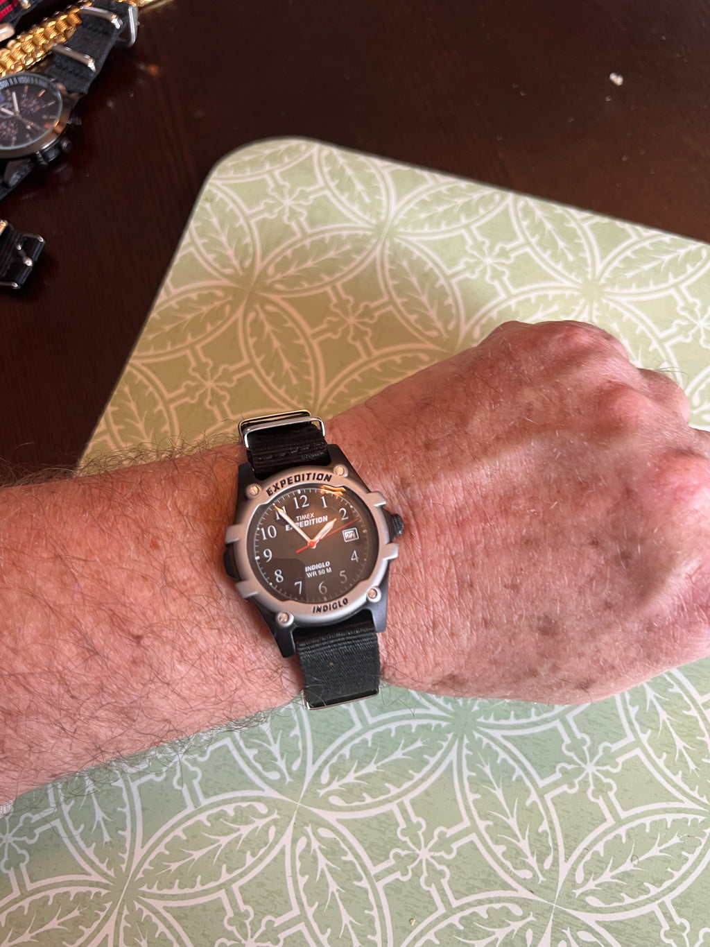 Timex Expedition Watch Men Indiglo 38mm Silver Black Dial Date Vintage 1990's