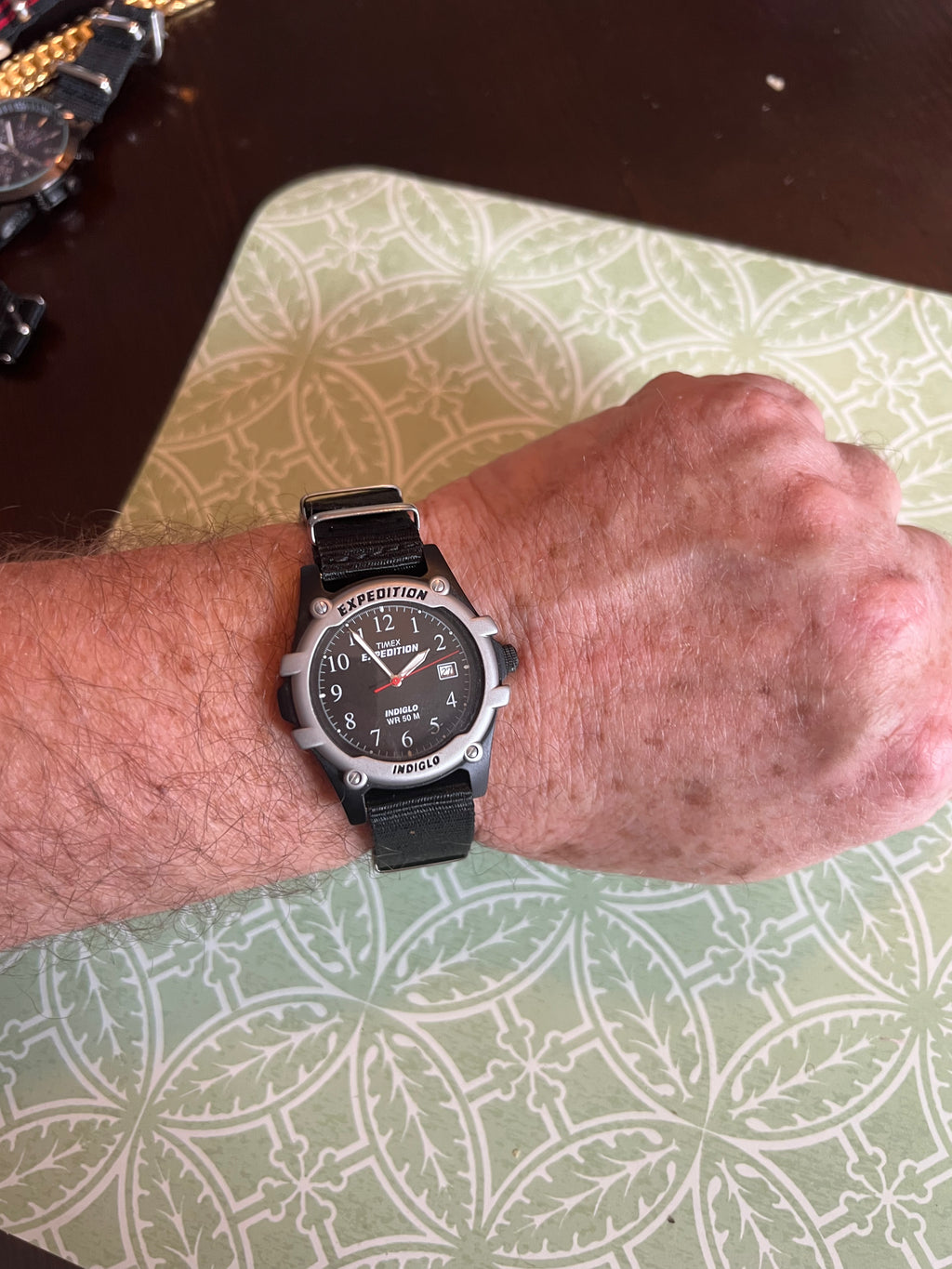 Timex Expedition Watch Men Indiglo 38mm Silver Black Dial Date Vintage 1990's