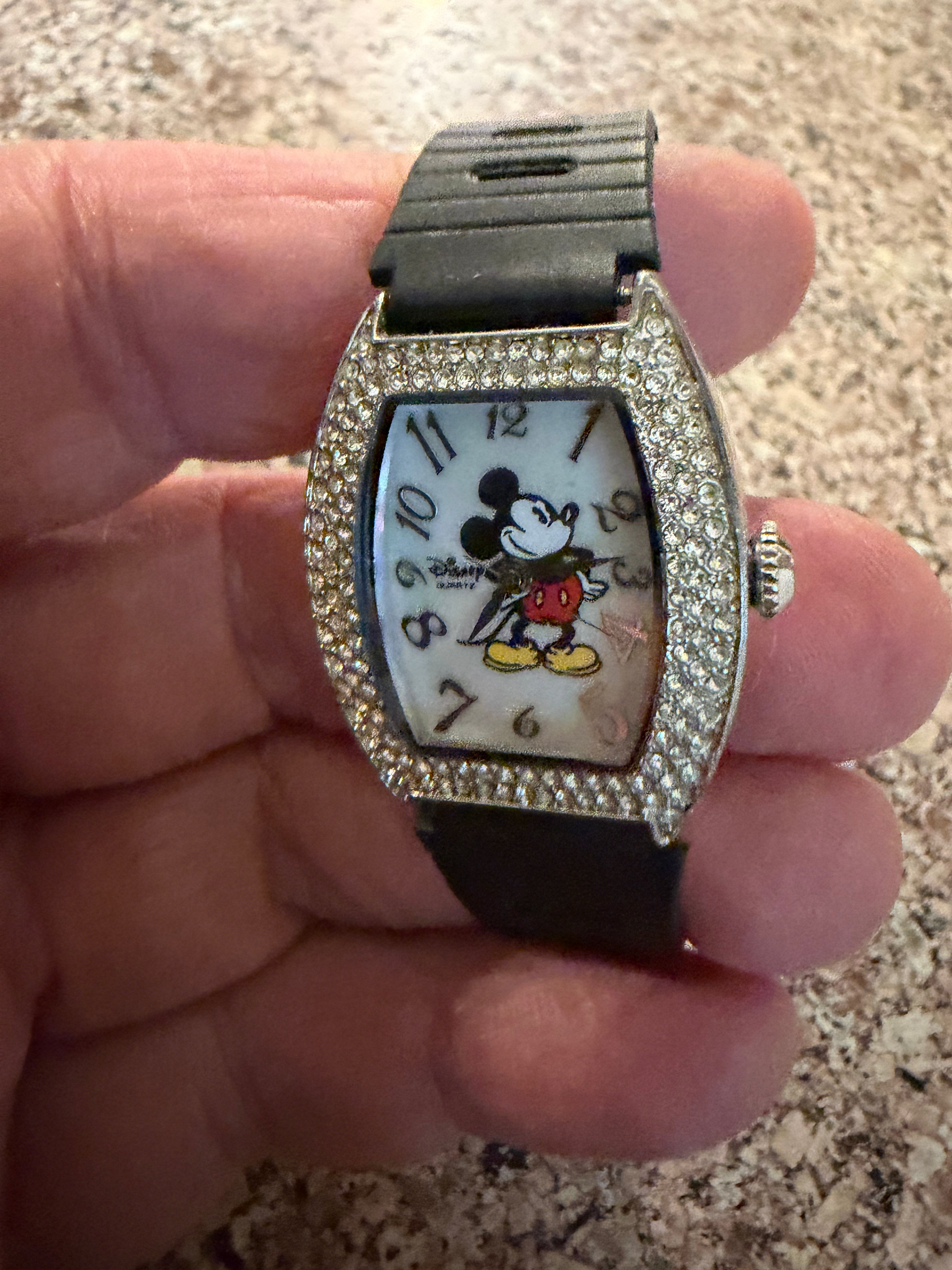 Disney Dainty blinged out Mickey Mouse watch. New Battery