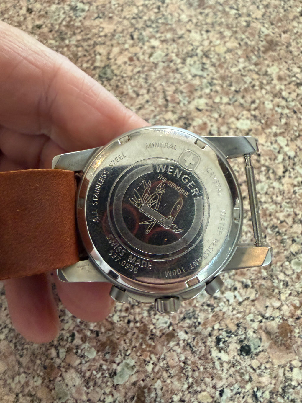 Wenger Men's Swiss Made Panda DiChronograph Date Brown Leather Strap. 537.0936