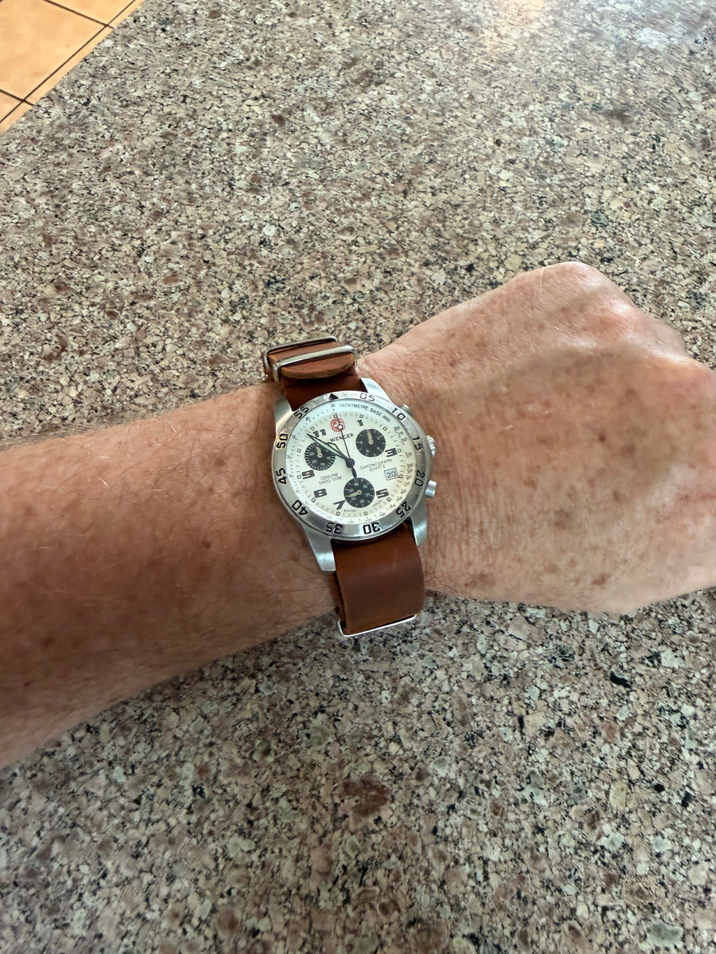 Wenger Men's Swiss Made Panda DiChronograph Date Brown Leather Strap. 537.0936