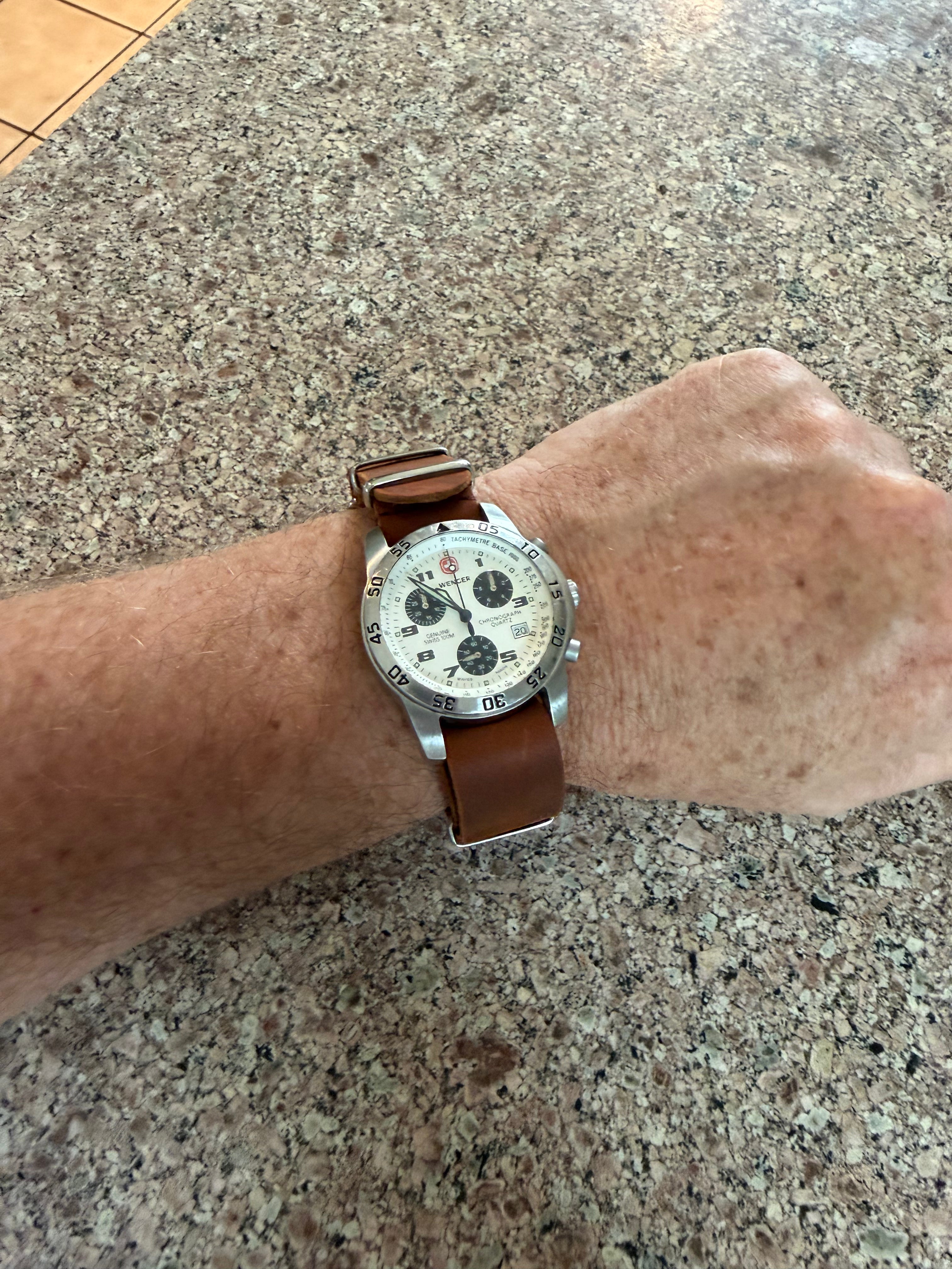 Wenger Men's Swiss Made Panda DiChronograph Date Brown Leather Strap. 537.0936