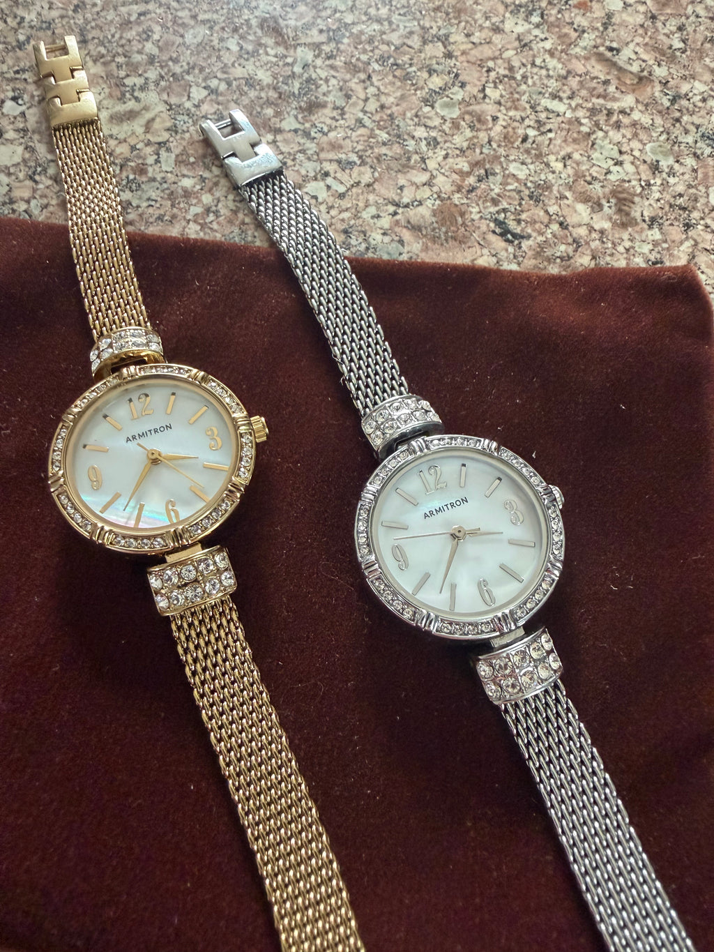 2pc Watch Lot Vintage Armitron Gold And R Tone With Crystal Accent New Batteries