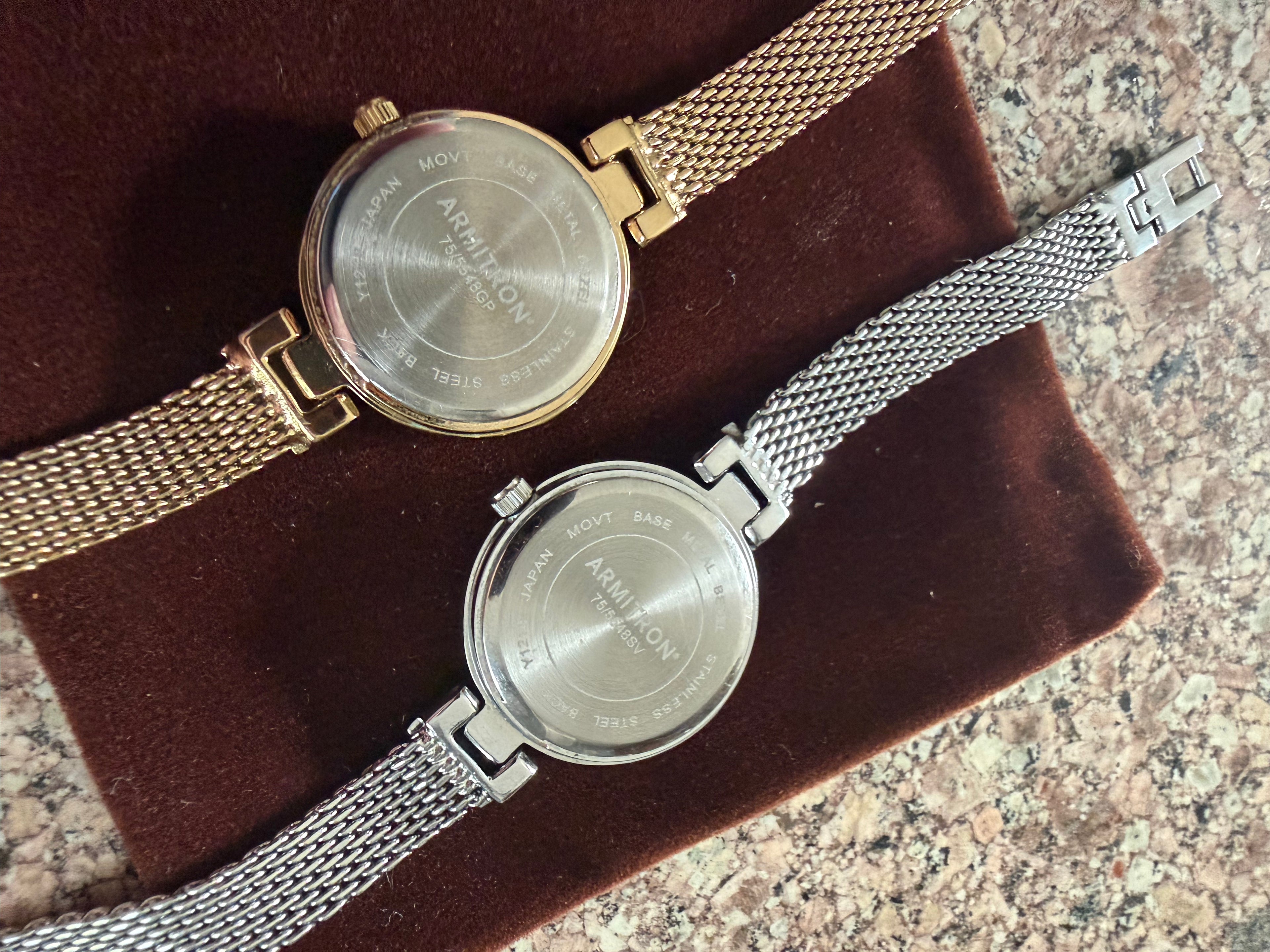 2pc Watch Lot Vintage Armitron Gold And R Tone With Crystal Accent New Batteries