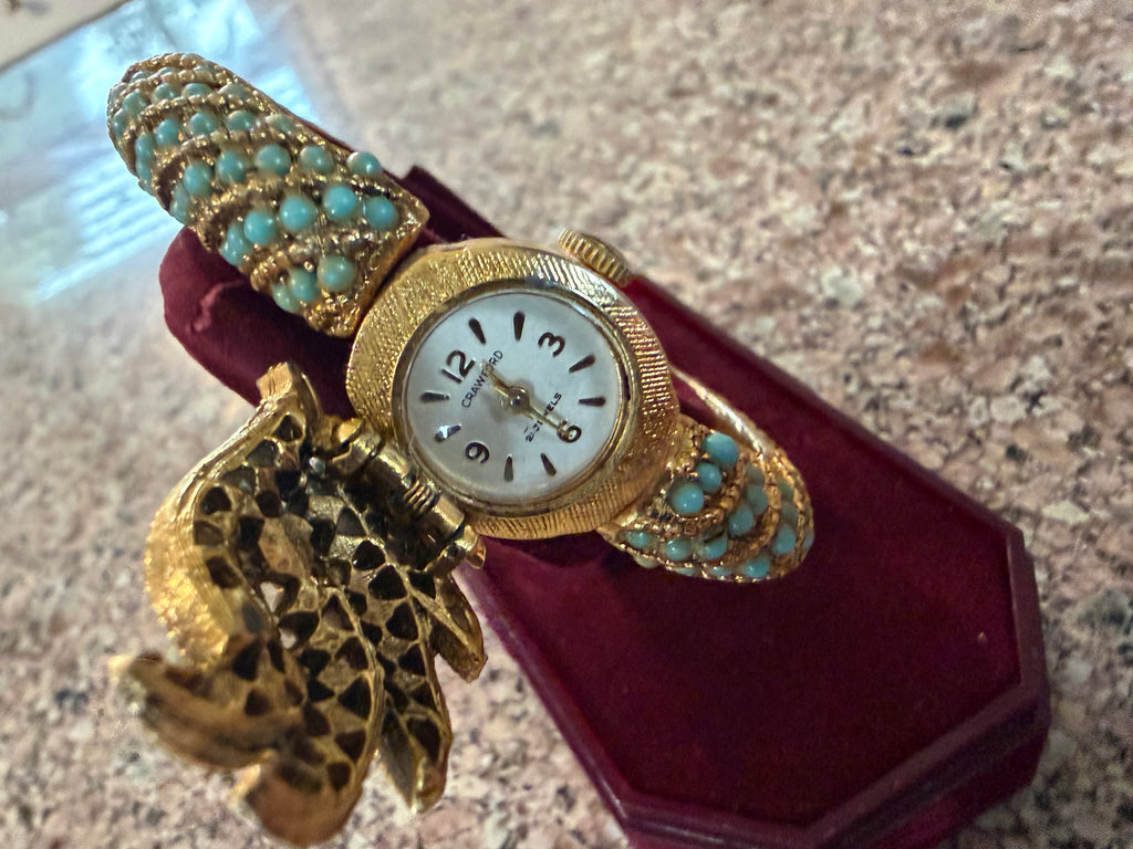 Crawford Vintage Winding Cuff Bangle Ladies Peek A Boo Watch Serviced Runs Great