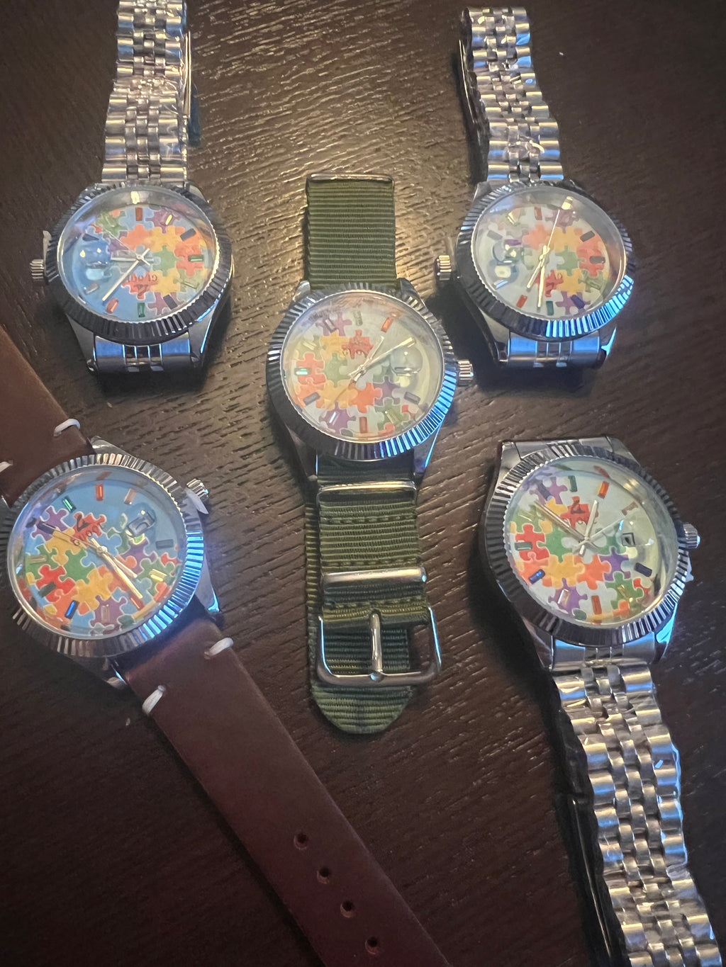 Men’s limited autism awareness watch stainless bracelet lighter blue