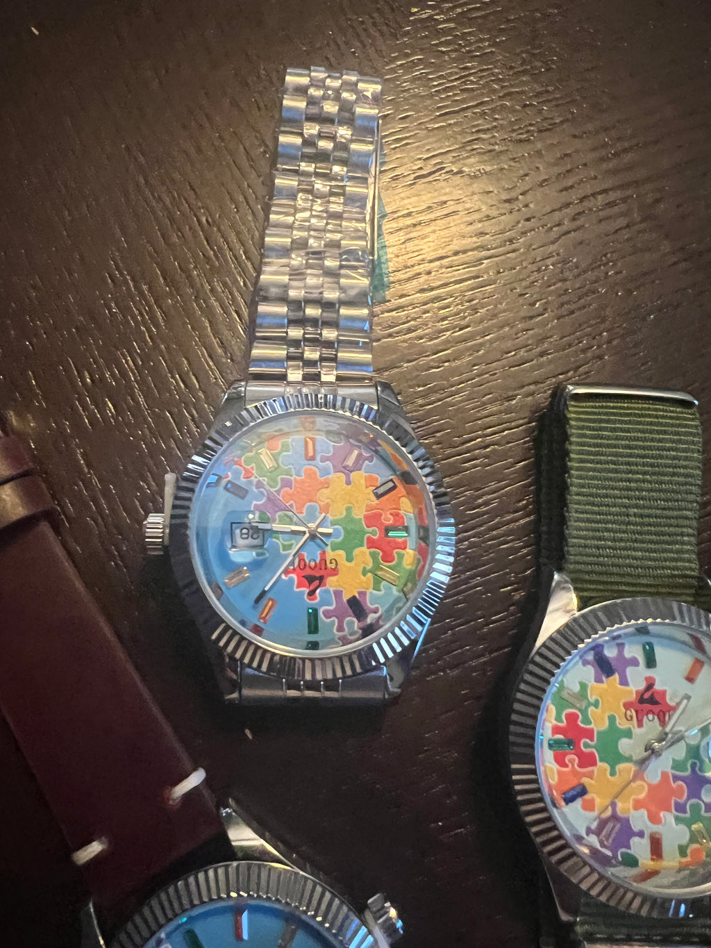 Men’s limited autism awareness watch stainless bracelet lighter blue