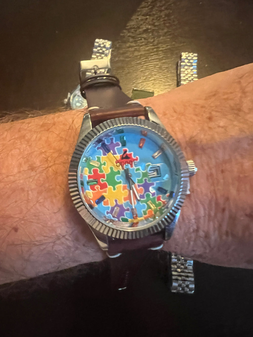 Men’s limited autism awareness watch stainless bracelet lighter blue