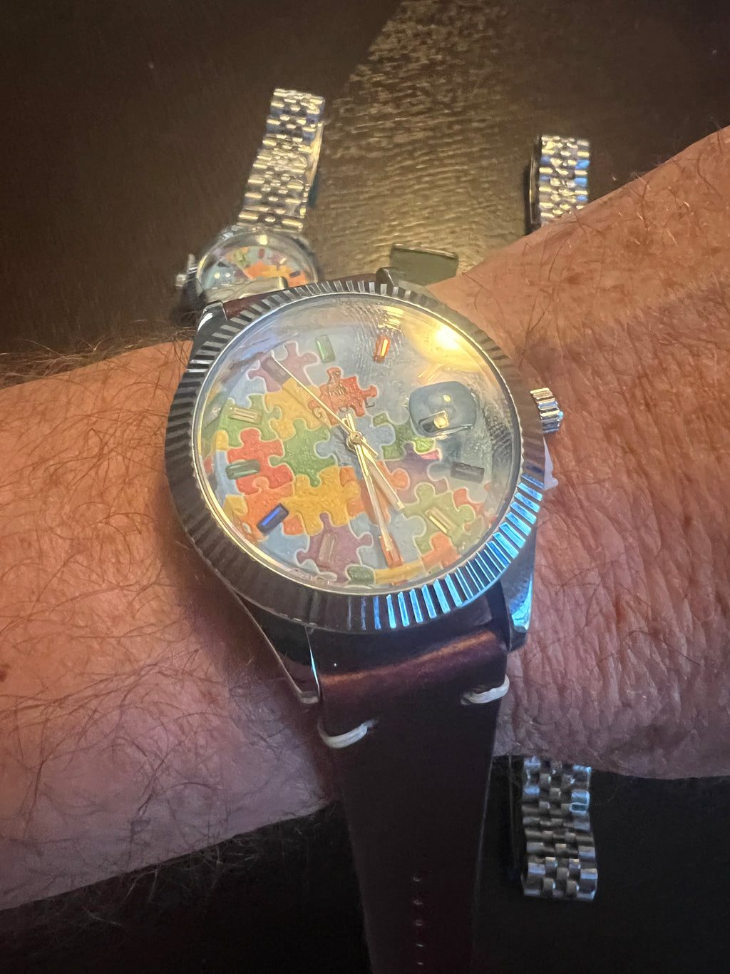 Men’s limited autism awareness watch stainless bracelet lighter blue