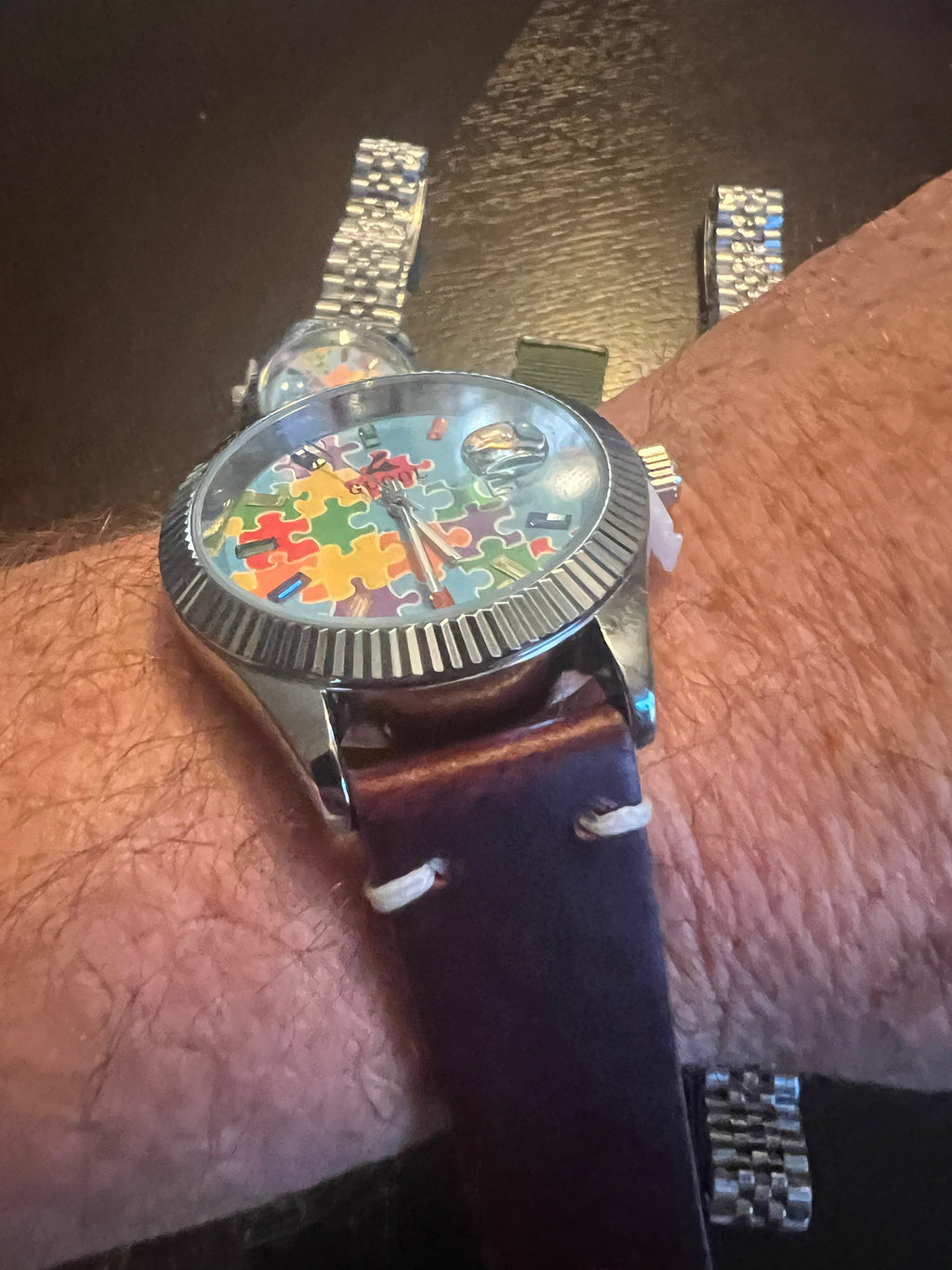 Men’s limited autism awareness watch stainless bracelet lighter blue