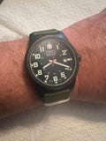 Wenger Swiss Military  Watch 7291X Day/Date Black Dial, Green NATO, New Battery