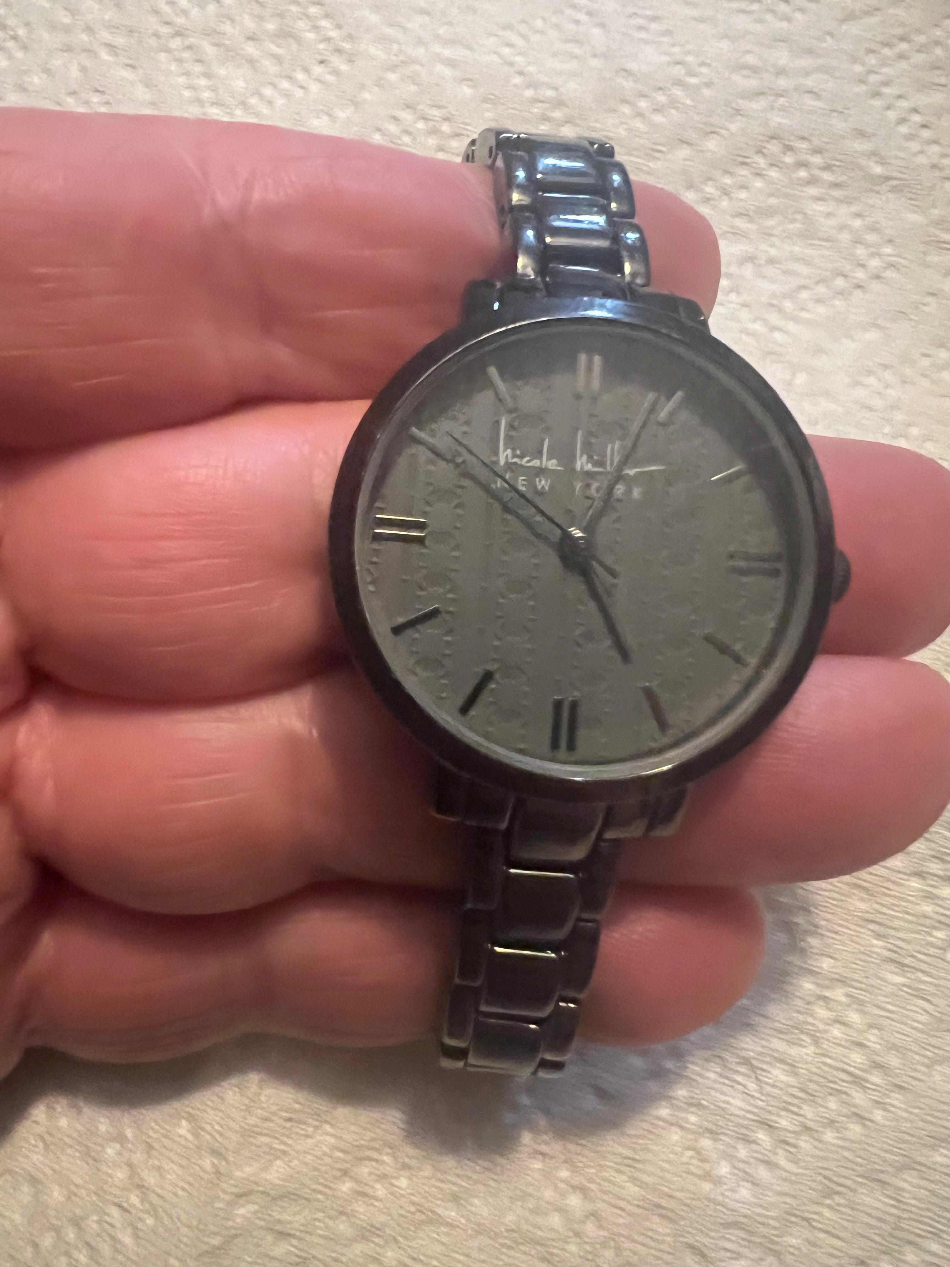 Ladies Nicole Miller dress watch gray embossed detail dial