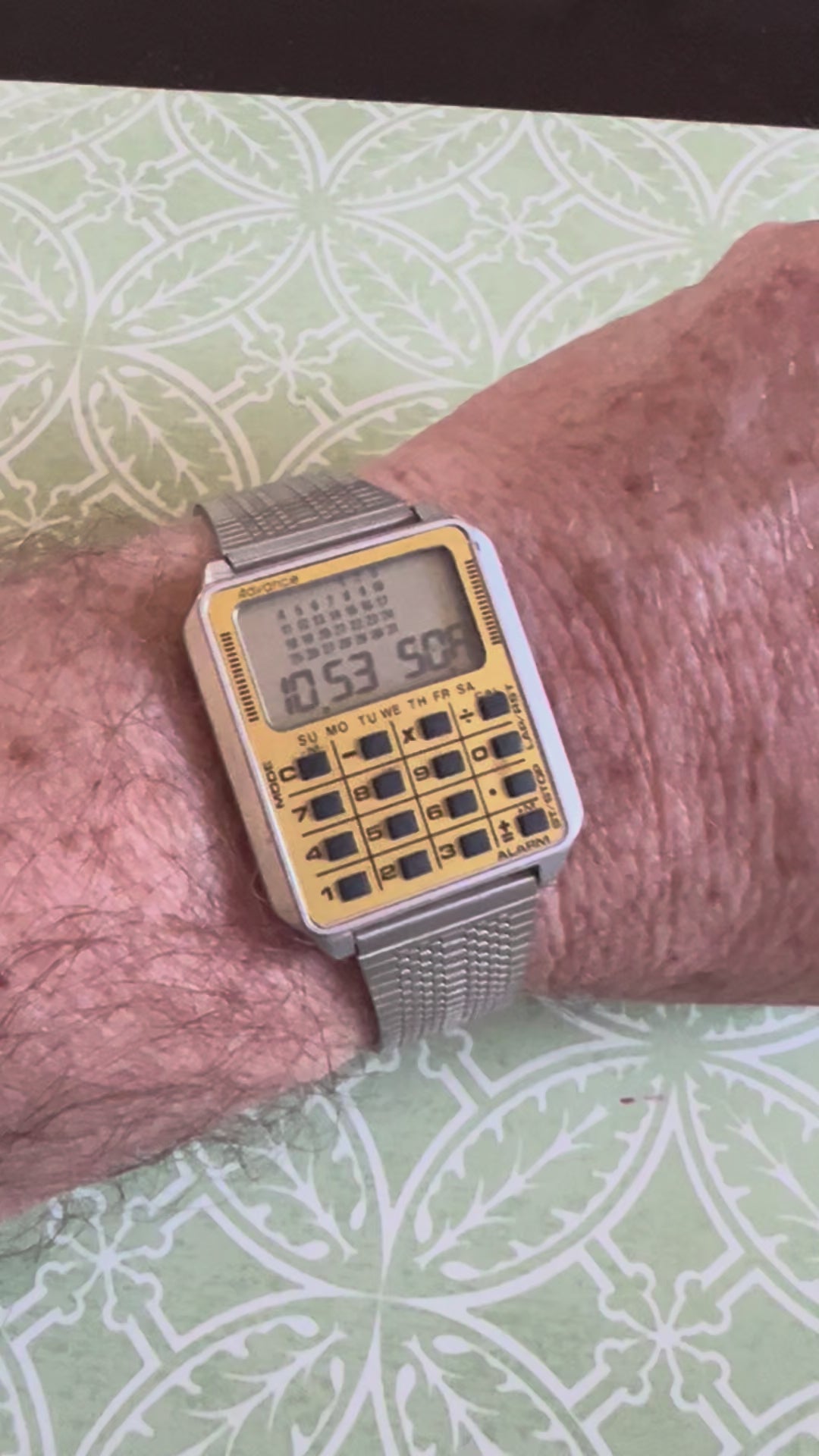 Vintage Advance Calculator Watch Men 34mm Silver Tone Digital Adj Band New Batt.