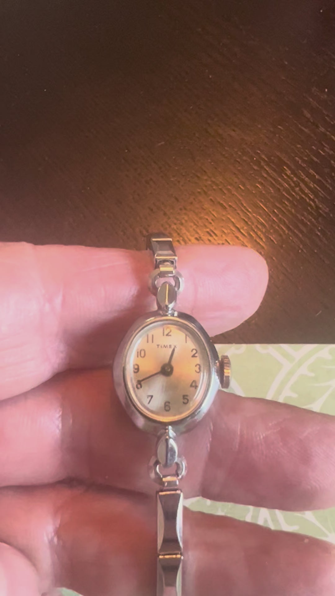 Dainty Timex vintage silver ladies winding watch herringbone stretch band