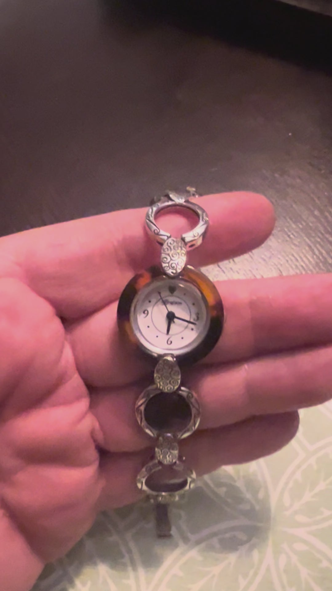 Brighton Zaria Watch Silver Tortoise Shell White Face New Battery !!!