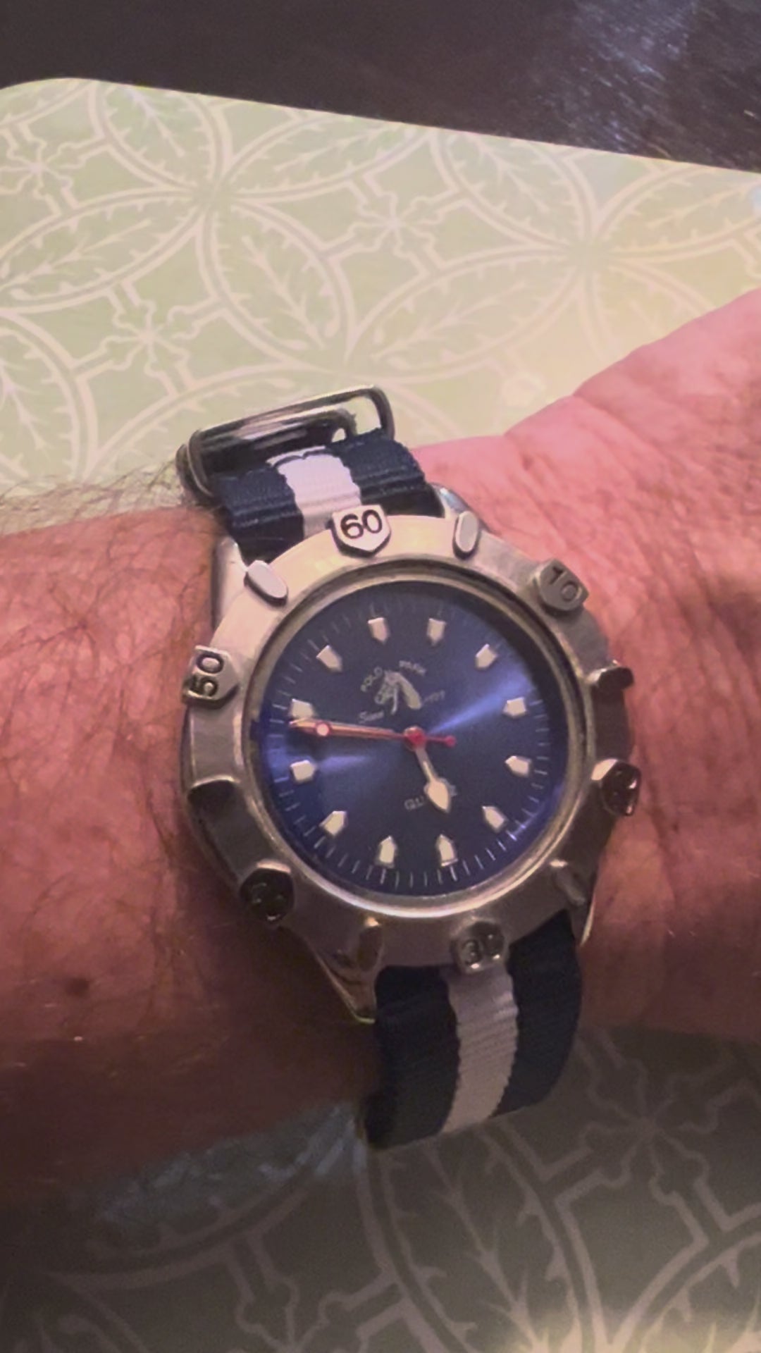 2001 men’s Polo watch. Rotating bezel, nato strap, new battery