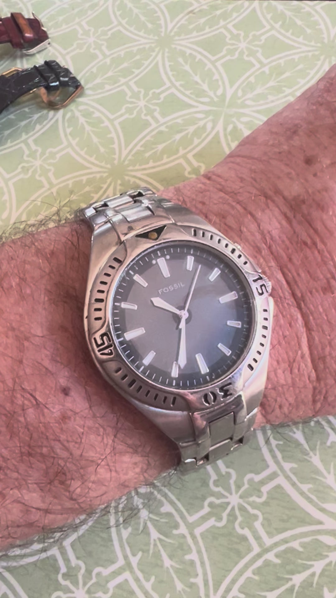 Fossil Quartz Watch AM-3540 Men 100m Steel Dual Color LCD Dial New Battery Full links