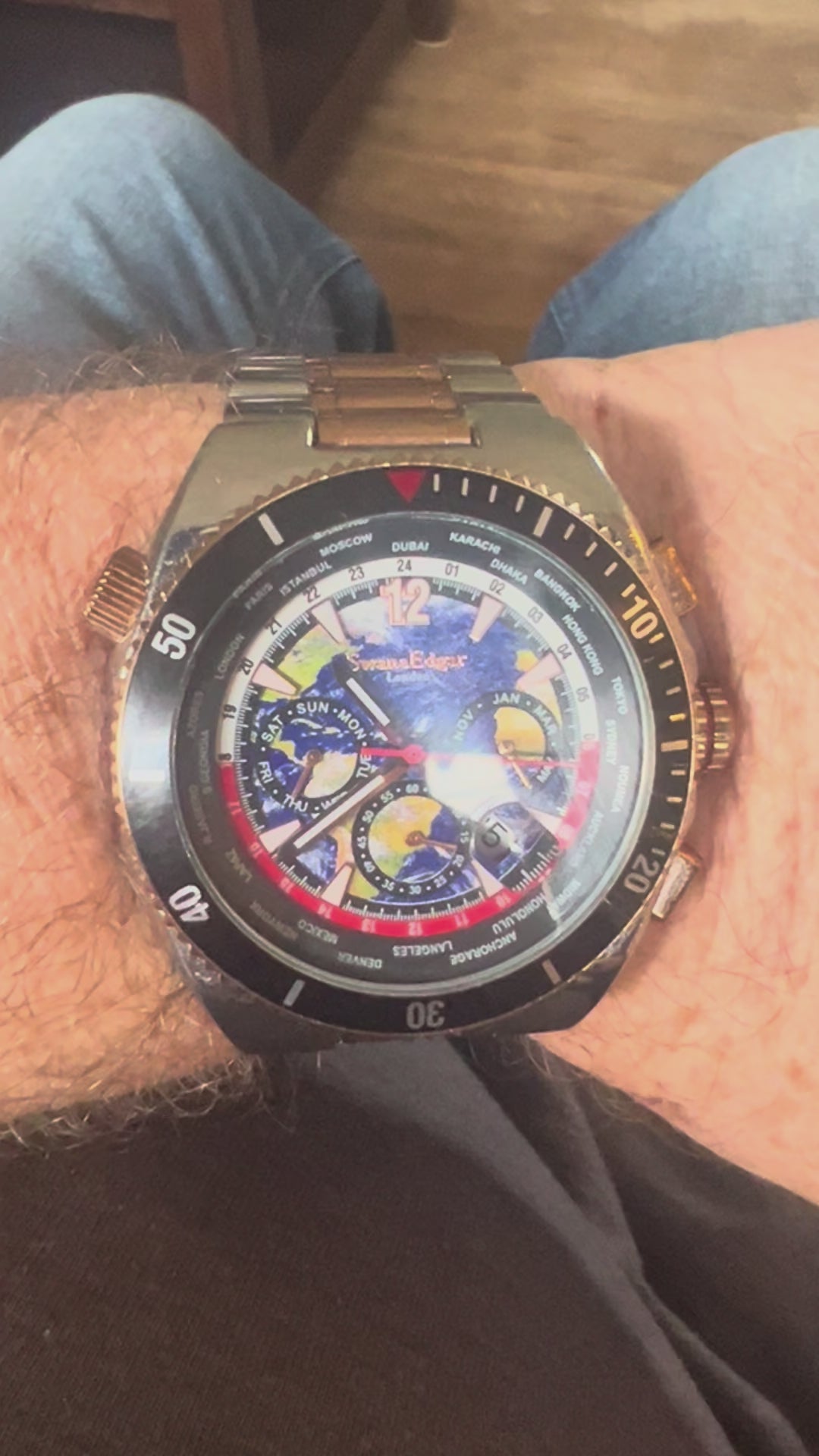 Swan & Edgar World Time Chronograph Automatic Watch. Full links.