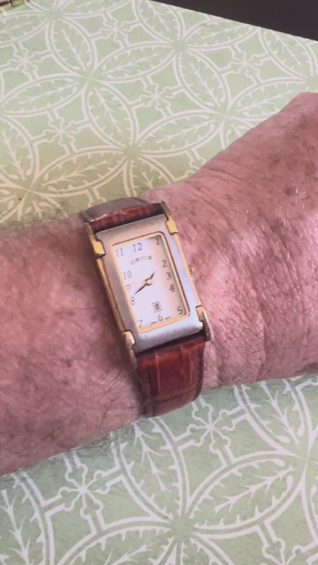 Vintage Orvis Tank Watch Men 23mm White Dial Two Tone Date Rectangle.